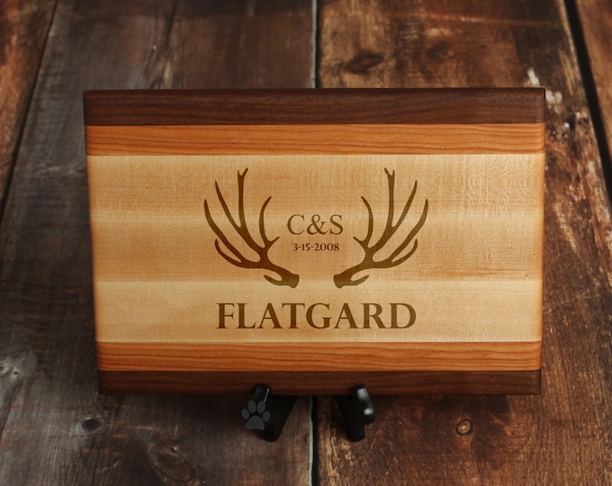 Deer Antler Custom Cutting Board, Personalized Cutting Board with Engraved Name, Gift for the Hunting Couple