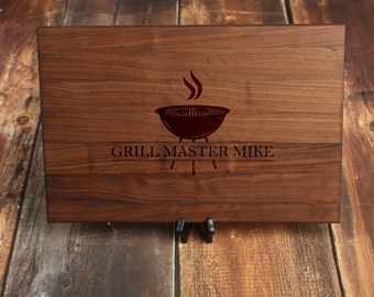 Large Custom Cutting Board - Grill Master Personalized Walnut Cutting Board - Kitchen Sign - Gift for Husband