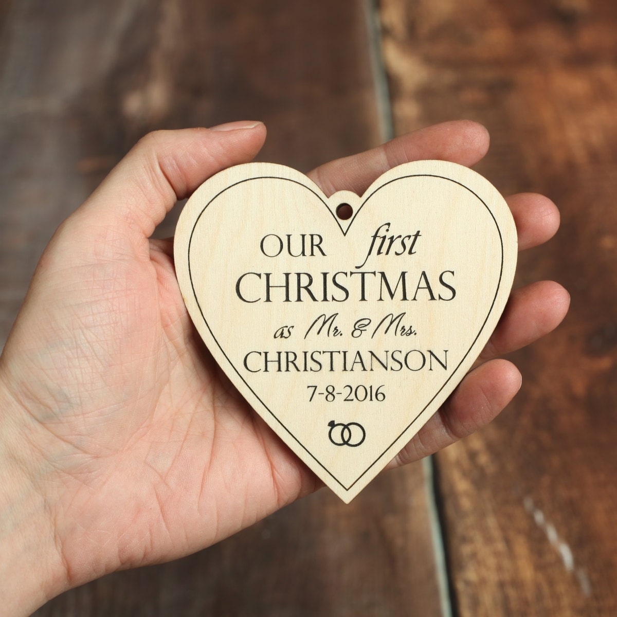 Farmhouse Heart Personalized Heart Ornament - 1 Sided Wood