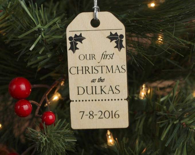 Our First Christmas Ornament Tag Design with Last Name and Date, First Christmas Gift, Christmas Ornament
