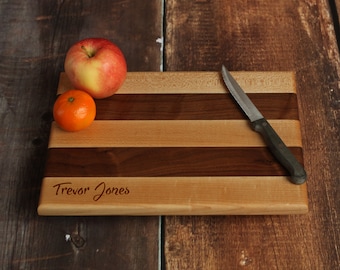 Simple Name Custom Cutting Board - Personalized Cutting Board - Handmade Real Wood Chopping Block - Maple and Walnut