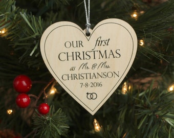 Our First Christmas Heart Ornament - Personalized Christmas Ornaments - Gift for Newlyweds - Just Married Custom Ornament