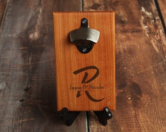 Personalized Bottle Opener, Custom Bottle Opener, Man Cave Gift, Bar Sign, Wedding Gift, Anniversary Gift, Cherry Wood