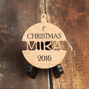 Personalized Baby&#39;s First Christmas Ornament: Laser Engraved Cherry Wood