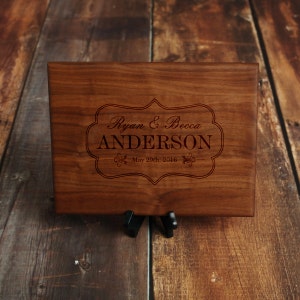 Elegant Personalized Cutting Board for Wedding Gift - Custom Serving Tray with Names and Established Date - Walnut Wood