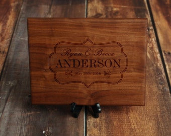 Elegant Personalized Cutting Board for Wedding Gift - Custom Serving Tray with Names and Established Date - Walnut Wood