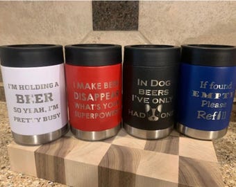 Personalized Stainless Steel Can Cooler, Double wall Insulated, Custom Bottle Holder, Engraved can cooler, Can Holder YETI style