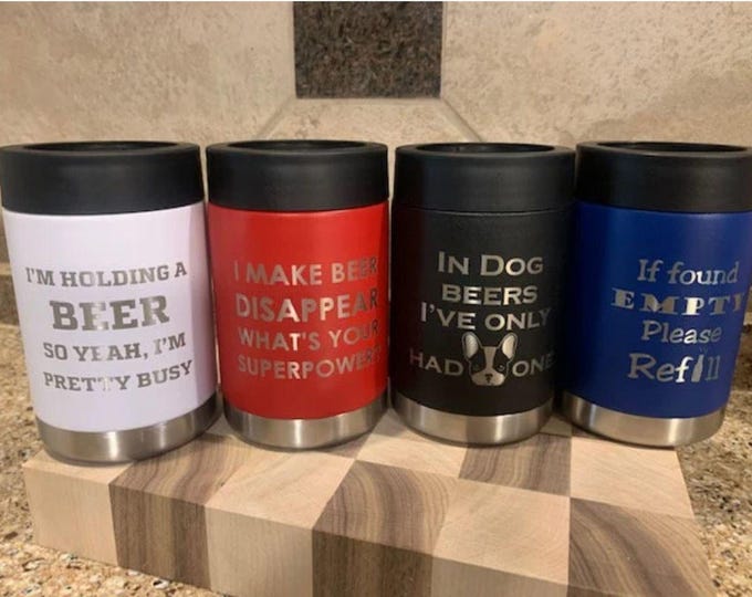 Personalized Stainless Steel Can Cooler, Double wall Insulated, Custom Bottle Holder, Engraved can cooler, Can Holder YETI style
