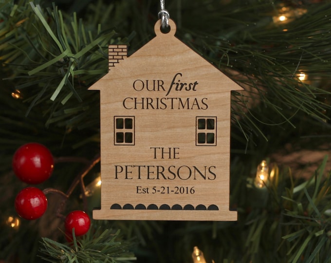 Our First Christmas Ornament with Last Name and Established Date, First Christmas Gift, Christmas Ornament, Cherry Wood