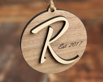 3d Wood Ornament Personalized with Initial and Established Date, Custom Wood Ornament, Christmas Ornaments, Personalized Ornaments