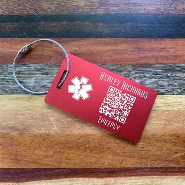PingTag QR Code MEDICAL Alert TAG, Personalized Engraved Metal Tag - Medical Identifier, Emergency Contact Backpack Bag Tag, Luggage Tag
