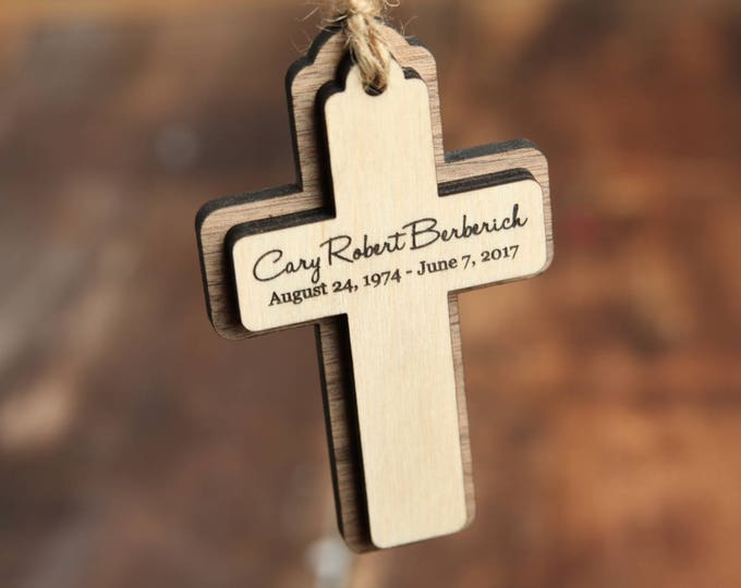 Wood Cross Memorial Ornament, Christmas Ornament, Personalized Wood Ornament, 3d Custom Memorial Cross