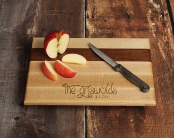 Personalized Edge Grain Cutting Board, Maple and Walnut, Wedding Gift