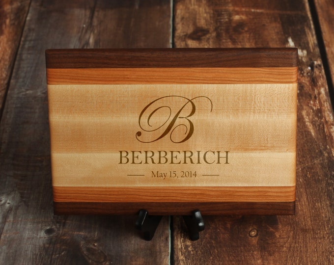 Gorgeous Custom Cutting Board - Elegant Personalized Cutting Board - Mothers Day Gift - Wedding Gift - Walnut, Cherry and Maple Wood
