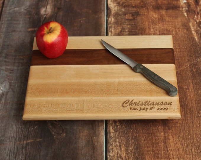 Personalized Cutting Board - Custom Cutting Board Maple With Walnut - Edge Grain Cutting Board - Butcher Block - Laser Engraved