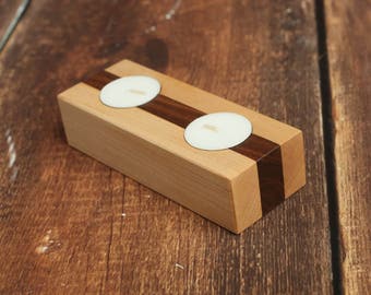 Wood Tealight Candle Holder, Wooden Tea Light Candle Holder Made From Walnut and Maple