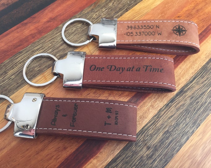 Personalized Leather Keychain, Custom Gift, Laser Engraved Signature Leather Key Ring, Full Grain Leather, Groomsmen Gift, Men's Gift