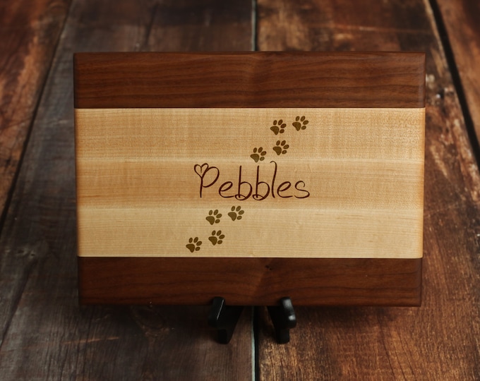 Pet Lover Gift, Personalized Cutting Board, Custom Cutting Board with Pets Name on Walnut and Maple, Pet Memorial Cutting Board