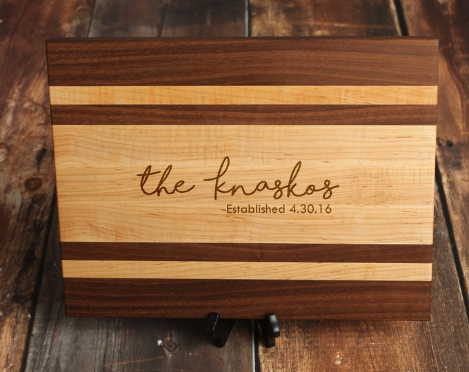 Large Custom Cutting Board - Maple and Walnut Personalized Cutting Board - Edge Grain Cutting Board - Wood Cutting board