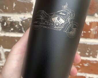 Custom Indian Motorcycle Travel Mug - YETI Style Double Wall Tumbler, Laser Engraved Insulated Tumbler, Stainless Steel Tumbler Mug