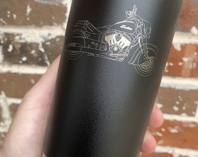 Custom Indian Motorcycle Travel Mug - YETI Style Double Wall Tumbler, Laser Engraved Insulated Tumbler, Stainless Steel Tumbler Mug