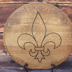 Fleur de Lis Wine Barrel Lazy Susan: Oak Wood Epoxy Inlay