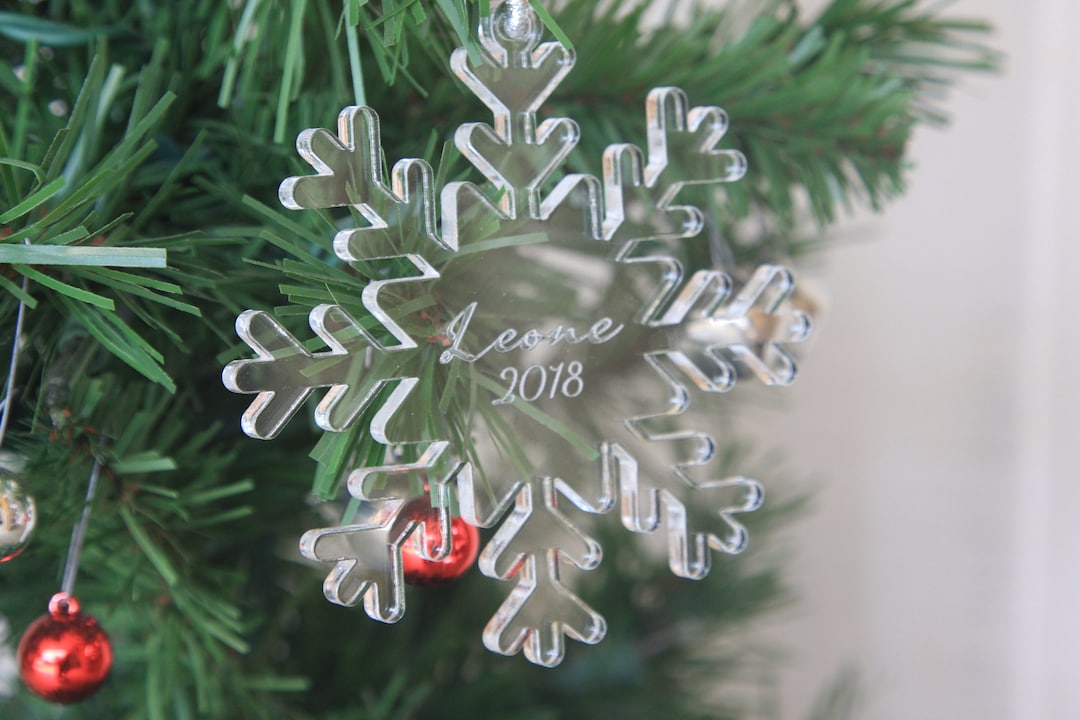 Clear Acrylic Christmas Ornament, Personalized Ornamment With Silver