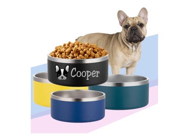 Large, 8 cup, Stainless Steel Dog and Cat Bowl, Personalized Dog Bowl, Custom Per Gift, Dog Food and Water Bowl, Non-Slip bottom style