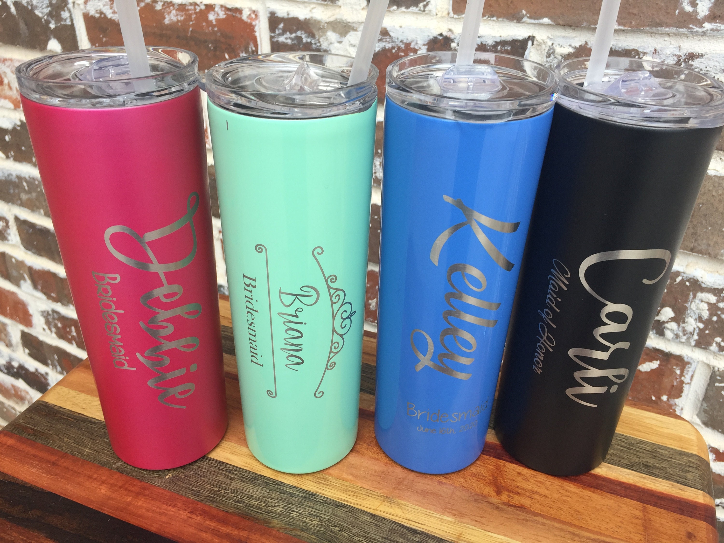 Personalized Tall Metal Tumblers with Lid and Straw Bridesmaid Gifts R –  The Native Bride