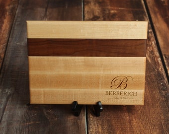 Personalized Hard Maple & Walnut Cutting Board: Laser Engraved Gift