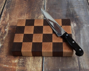 Checkered Wood End Grain Cutting Board - Walnut Maple Checkered Cutting Board - Endgrain Cuttingboard - Butcher Block