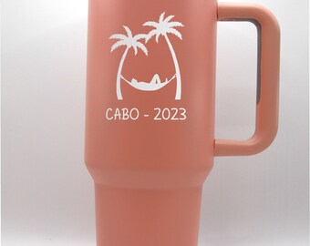 Personalized 40oz Laser Engraved Tumbler with Handle: Vacation Bachelorette Gift