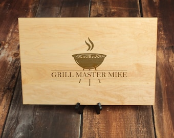 Large Custom Cutting Board - Grill Master Personalized Hard Maple Cutting Board - Kitchen Sign - Gift for Husband