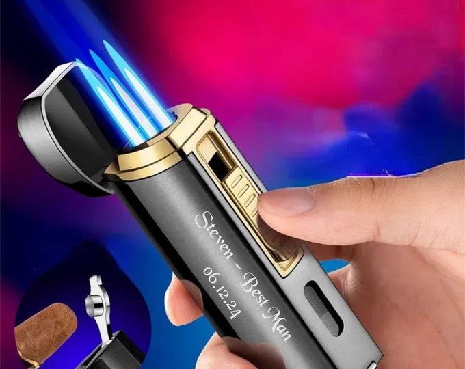 Personalized Cigar Lighter, Double Torch Cigar Lighter, Personalized Groomsmen Lighter, Fathers Day Gift, Anniversary Gift