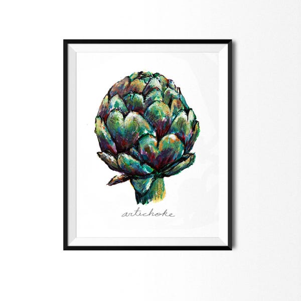 Artichoke Hand-Painted Print // Vegetable Print, Artichoke Painting, Botanical Art, Kitchen Art, Kitchen Print, Veggie Painting, Food Art