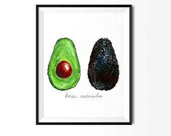 Avocado Art Print, Food Illustration, Avocado Kitchen Art, Avocado Poster, Kitchen Print, Food Print, Vegetable Print, Avocado Painting
