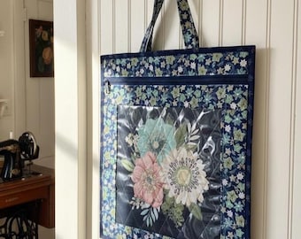 Large Floral Quilted Project Bag with Handle, 16.5" x 15"