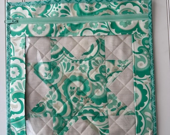 Quilted Project Bag with Handle: Vinyl Sewing Storage (16 x 17.5)