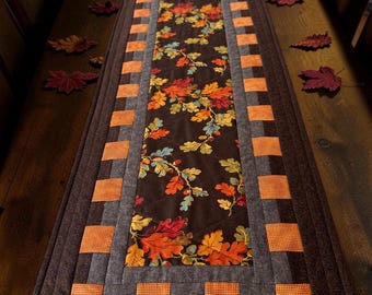 Patchwork Table Runner / Handmade Decor / Fall Leaves Fabric