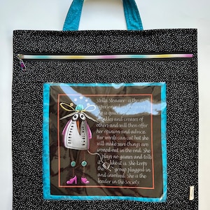 Large Quilted Project Bag with Handle / 15.5 x 14.5 / Vinyl Project Bag / Stores 11 x 11 snap frame