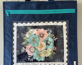 Large Quilted Project Bag with Handle / 15.5 x 15.5 / Vinyl Project Bag / Stores 11 x 11 snap frame / Panel Perfect Project Bag