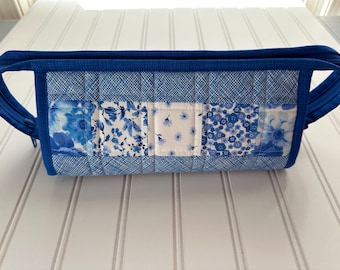 Blue, White and Yellow Patchwork / Sew Together Bag / Sewing Supplies Case