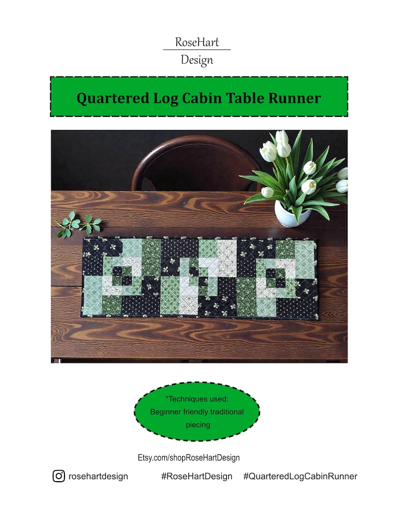 Quartered Log Cabin Table Runner PDF Pattern - Etsy