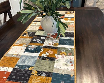 Patchwork Table Runner / Handmade Decor / Woodland and Wildflower Fabric by Moda