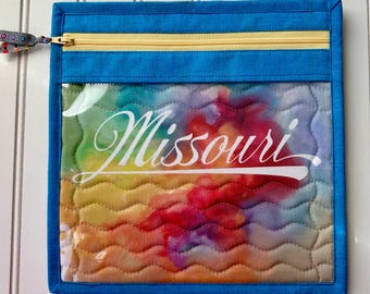 Project Bag with Vinyl / Quilted Project Bag with Handle / 9.75 x 9.75/ Vinyl Project Bag