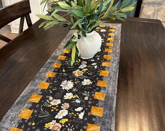 Patchwork Table Runner / Handmade Decor / Woodland and Wildflower by Moda plus Chalk and Charcoal