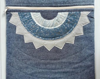 Quilted Dresden Block Project Bag: Cotton & Linen Zipper Bag (15x15.5")