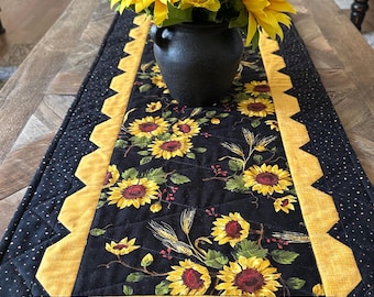 Patchwork Table Runner / Handmade Decor / Featuring Sunflower Fabric