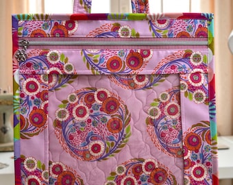 Large Quilted Project Bag with Handle: Vinyl Window, 13.5 x 15 / Tula Pink Fabric