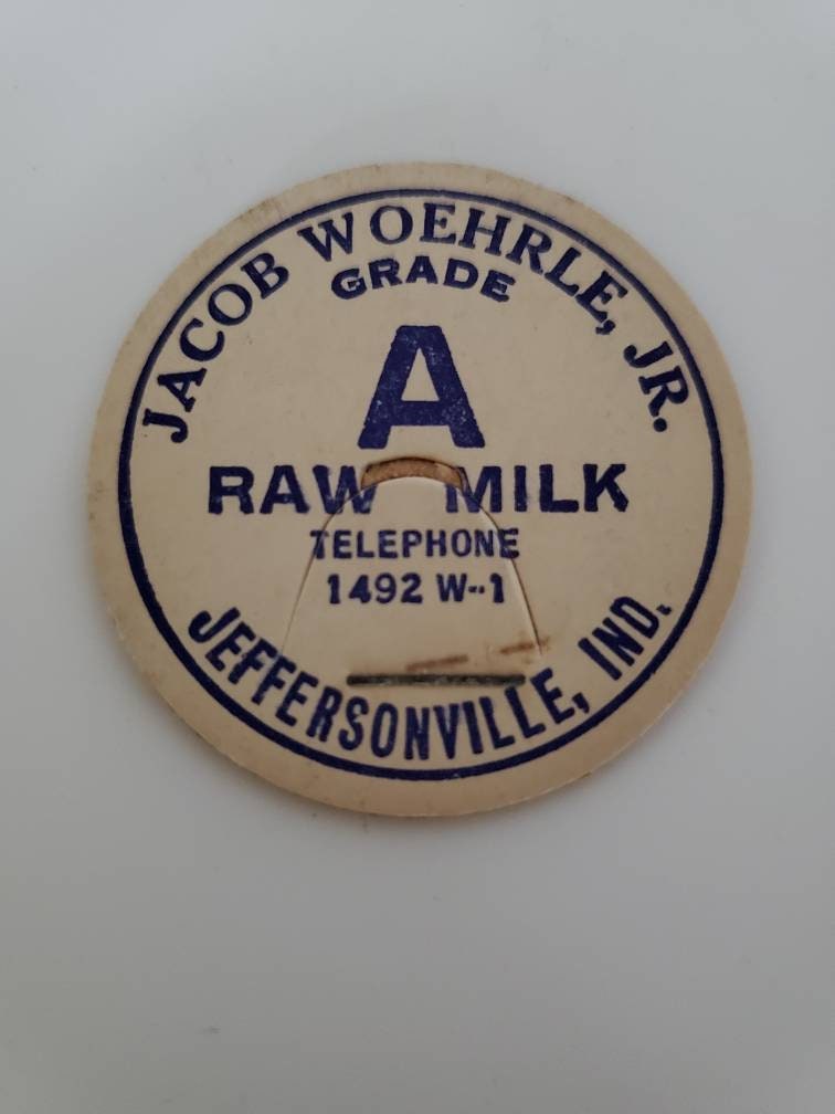 Jacob Woehrle, Jr. Dairy Milk Bottle Cap from Jeffersonville, Indiana Milk Cap Jeffersonville IN Ind.